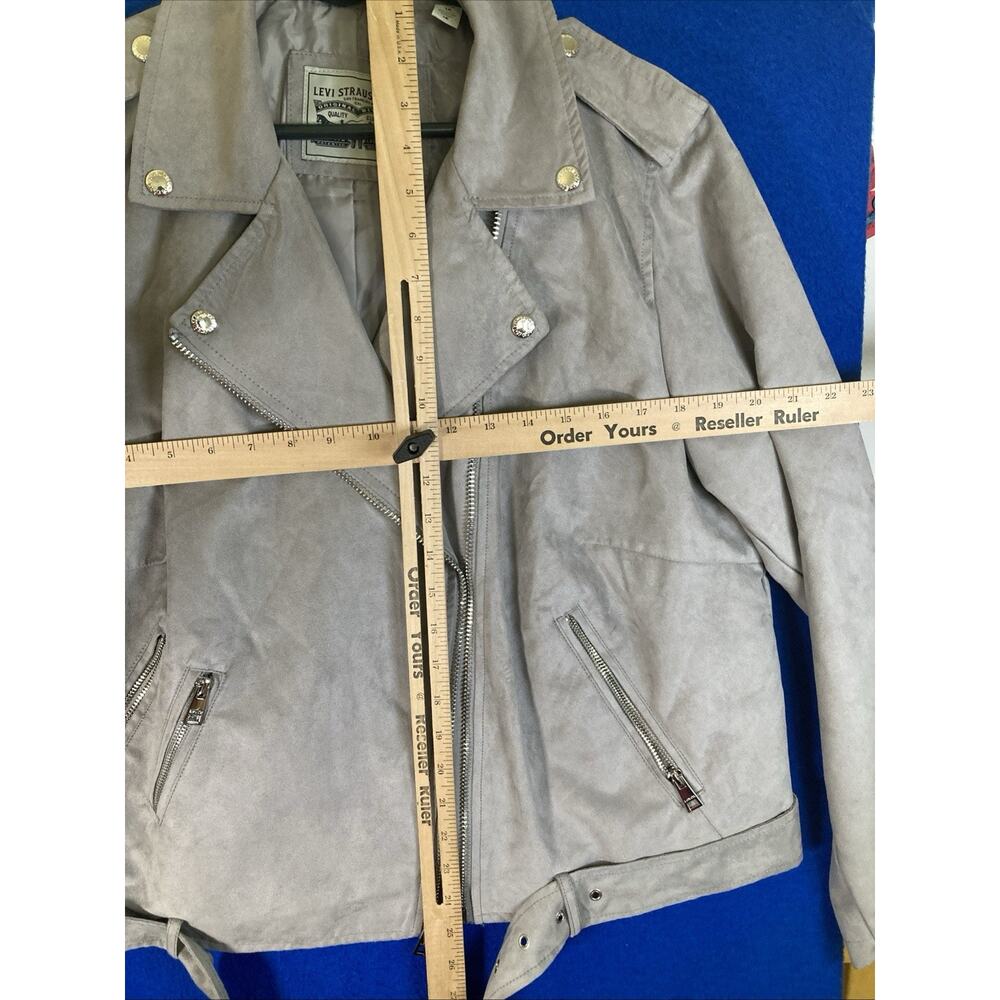 Levi Strauss & Co Womens Size 1X size 16-18 Faux Leather Moto Biker Jacket Grey - Picture 13 of 16
